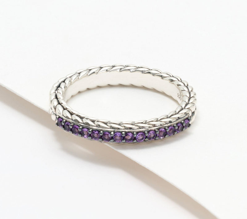 JAI Sterling Silver Pave Gemstone Basketweave Ring — View 7