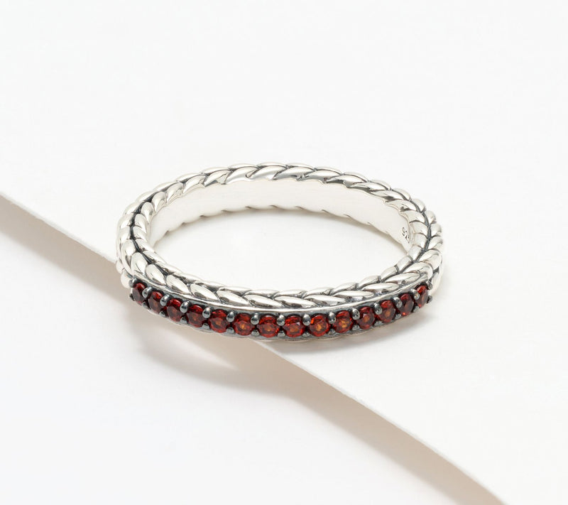 JAI Sterling Silver Pave Gemstone Basketweave Ring — View 5