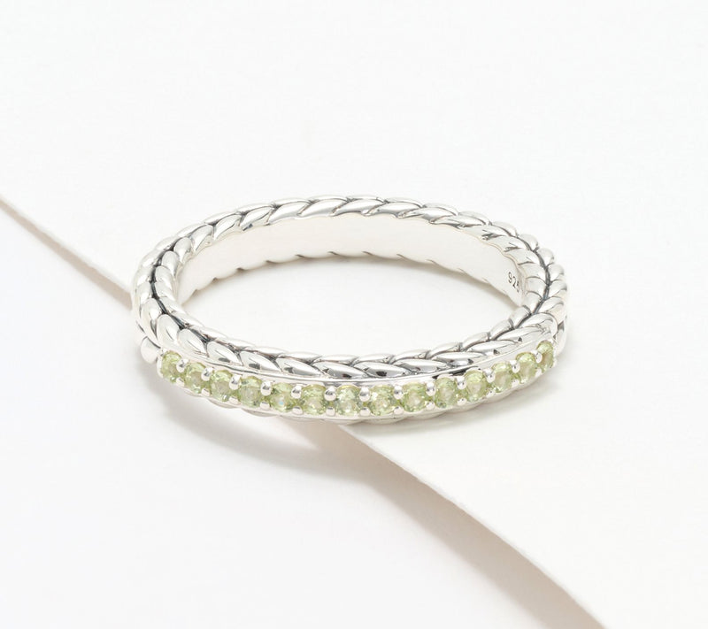 JAI Sterling Silver Pave Gemstone Basketweave Ring — View 3