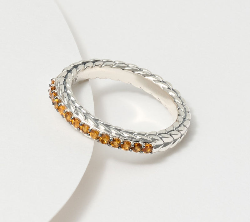 JAI Sterling Silver Pave Gemstone Basketweave Ring — View 13