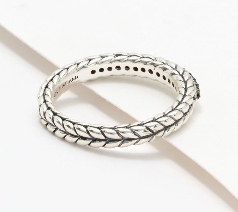 JAI Sterling Silver Pave Gemstone Basketweave Ring — View 16