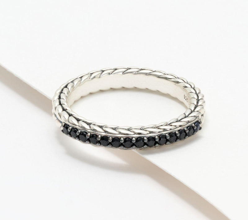 JAI Sterling Silver Pave Gemstone Basketweave Ring — View 11