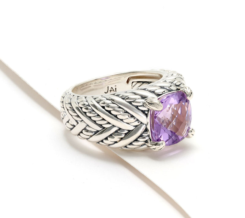 JAI Sterling Silver Legacy Woven Texture Gemstone Ring — View 8