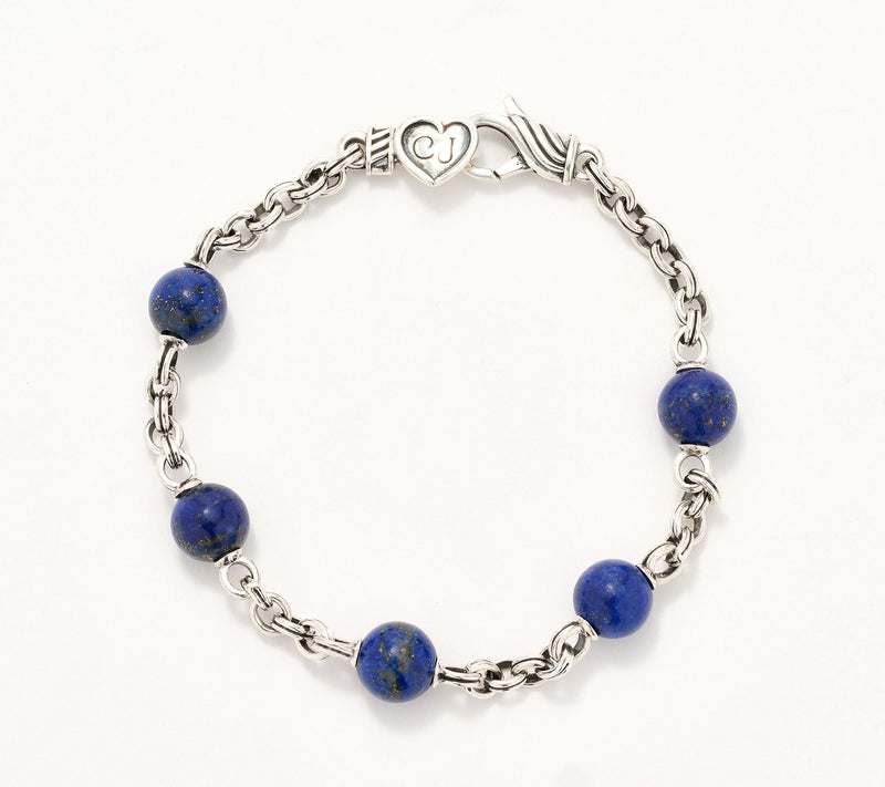 Christian James Gemstone Sterling Silver Bead Double Rolo Bracelet — View 5