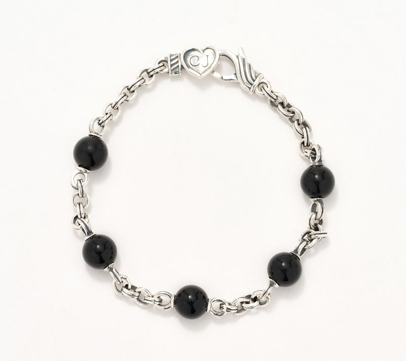 Christian James Gemstone Sterling Silver Bead Double Rolo Bracelet — View 3