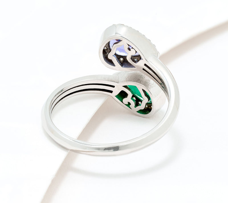 Effy 14K White Gold Diamond & Natural Emerald &Tanzanite Ring — View 2