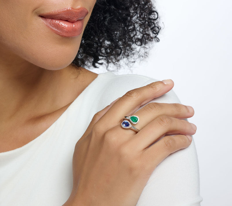 Effy 14K White Gold Diamond & Natural Emerald &Tanzanite Ring — View 4
