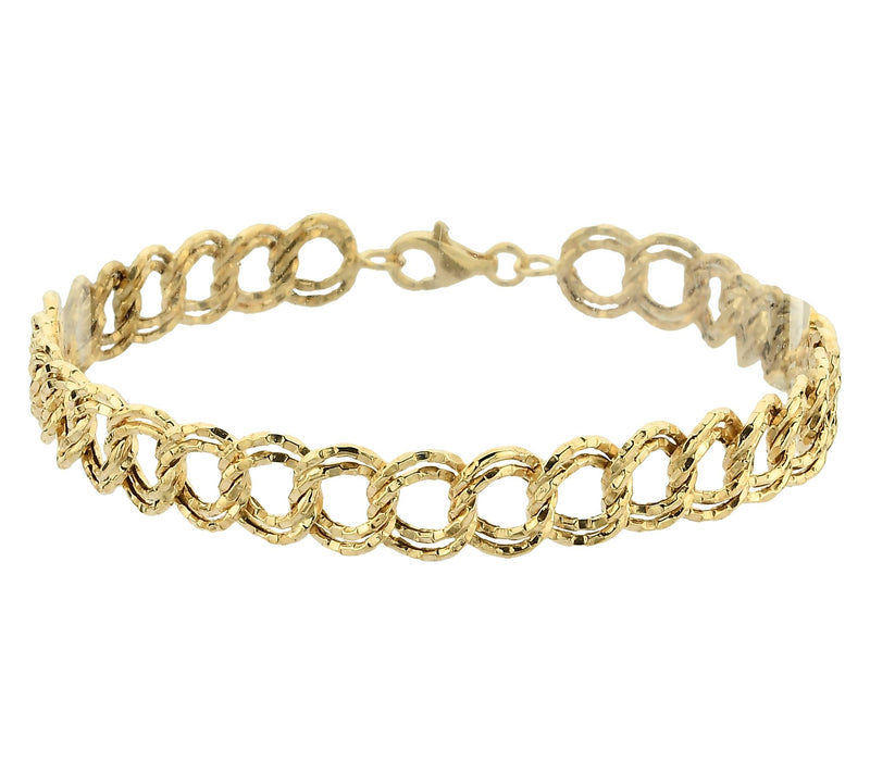 Adorna 14K Gold Textured Double Oval Link Bracelet — View 3