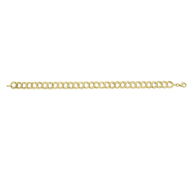 Adorna 14K Gold Textured Double Oval Link Bracelet — View 2