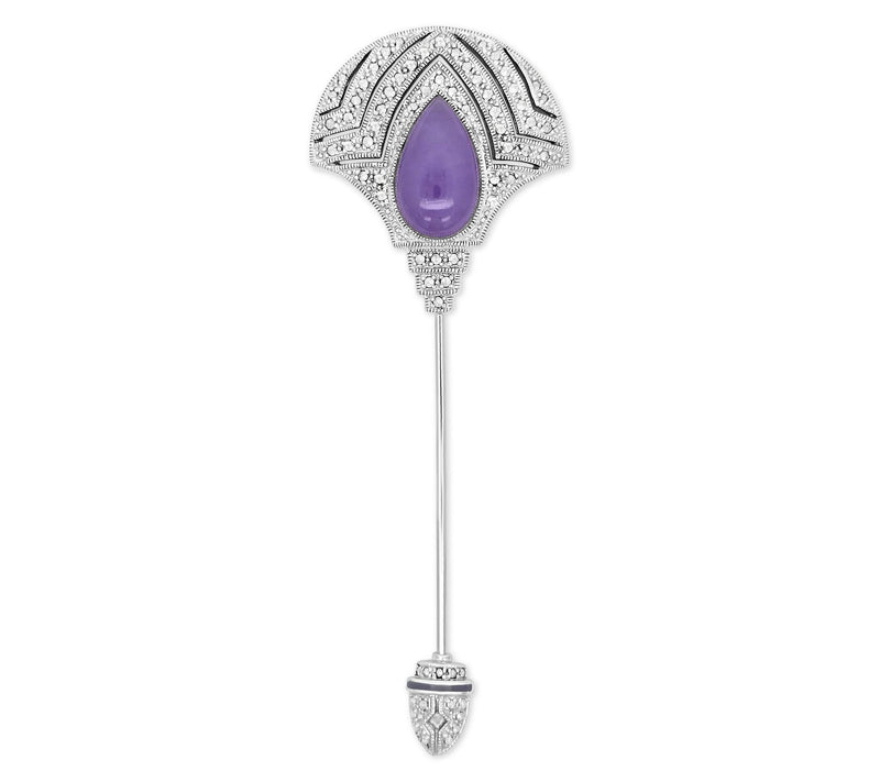 Dallas Prince Sterling Lavender Jade & Chrome Marcasite Pin — Main view