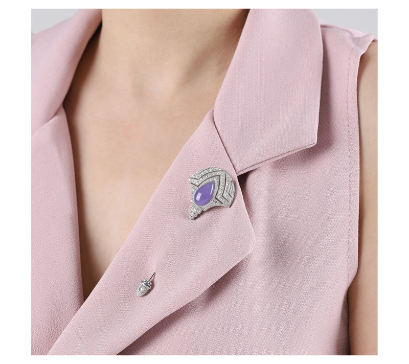 Dallas Prince Sterling Lavender Jade & Chrome Marcasite Pin — View 4