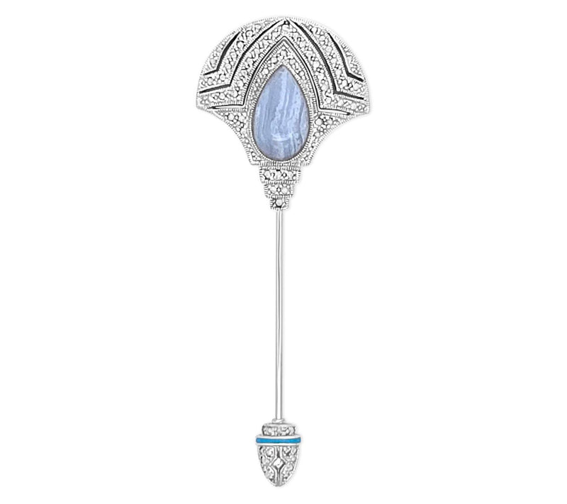 Dallas Prince Sterling Agate & Chrome MarcasiteStick Pin — View 6