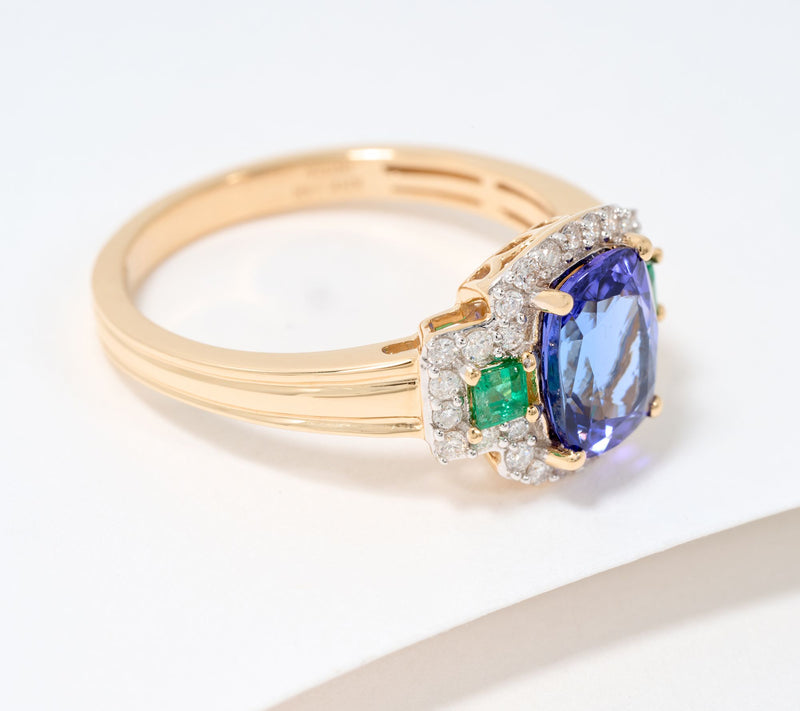 Affinity Gems Tanzanite, Emerald & Diamond Ring, 14K Gold — View 4