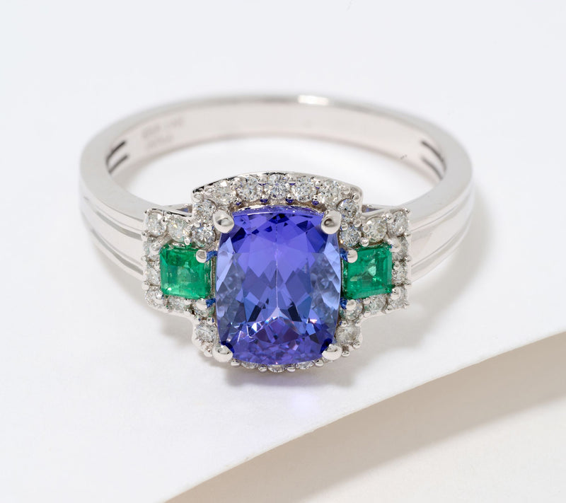 Affinity Gems Tanzanite, Emerald & Diamond Ring, 14K Gold — View 3