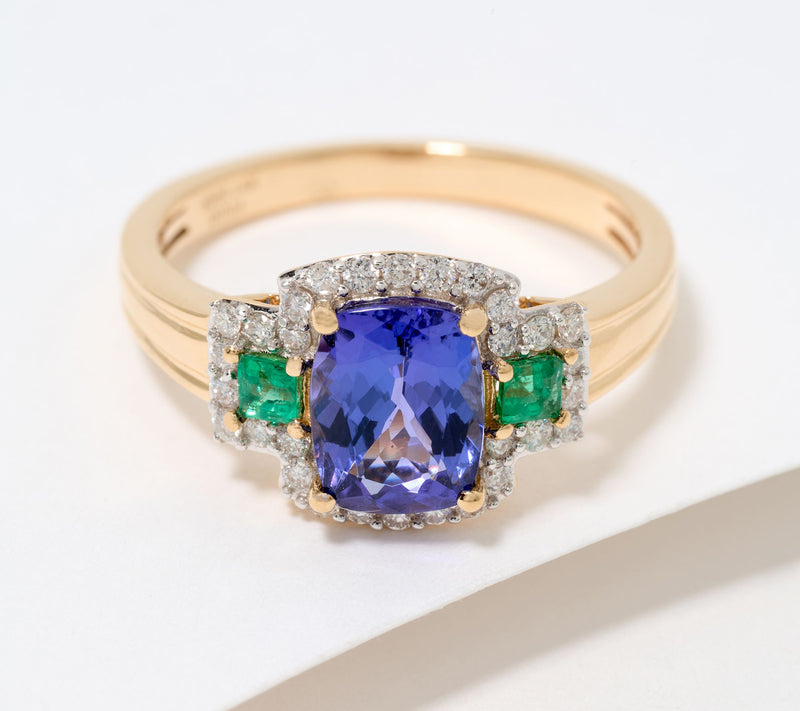 Affinity Gems Tanzanite, Emerald & Diamond Ring, 14K Gold — View 8