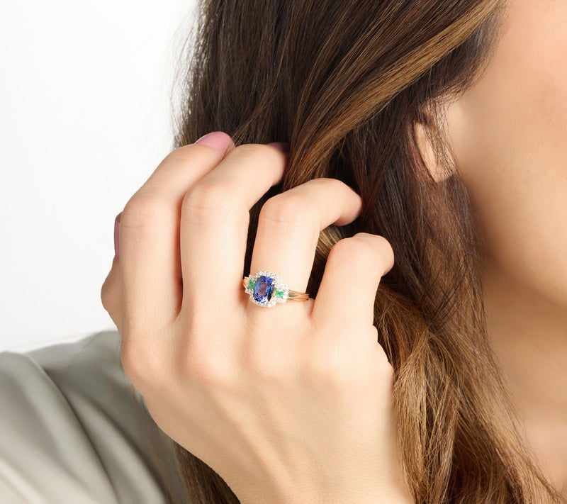 Affinity Gems Tanzanite, Emerald & Diamond Ring, 14K Gold — View 6