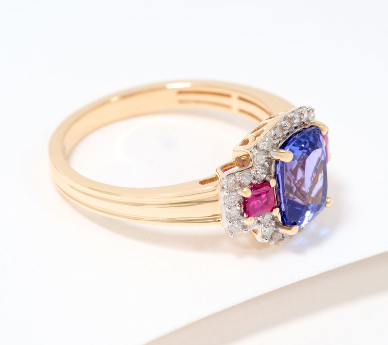 Affinity Gems Tanzanite, Ruby & Diamond Ring, 14K Gold — View 3
