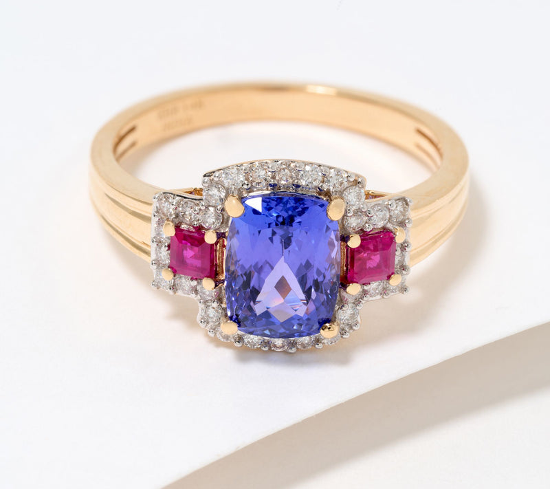Affinity Gems Tanzanite, Ruby & Diamond Ring, 14K Gold — View 8