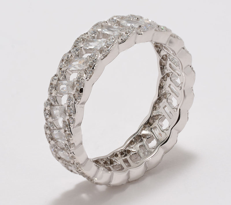 Diamonique Classics Baguette Band Ring, Sterling Silver — View 6
