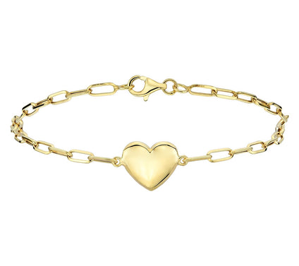 Adorna 14K Gold Paperclip Heart Design Link Bracelet