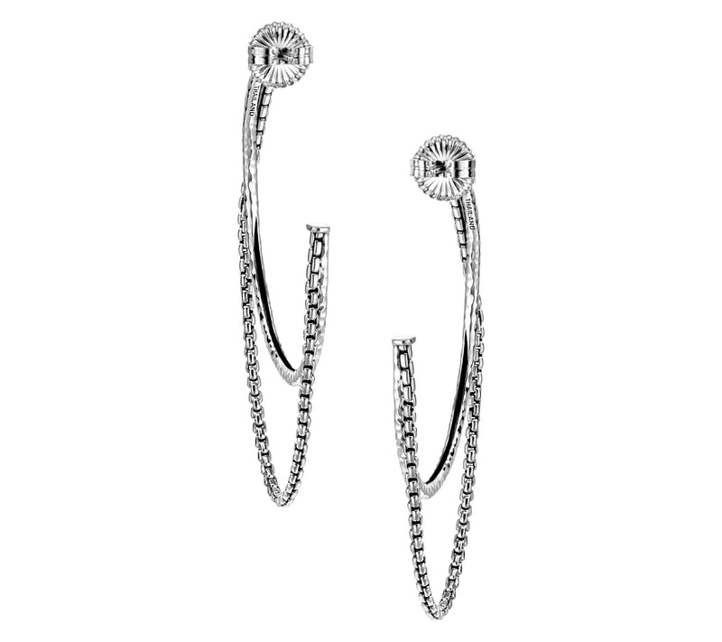 JAI Sterling Silver 2-1/2" Hammered Box Chain Hoop Earrings — View 2