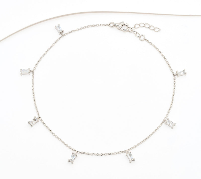 Diamonique Classics Baguette Anklet, Sterling Silver — View 7