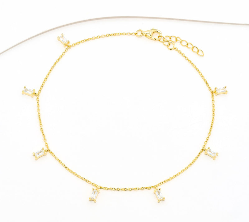 Diamonique Classics Baguette Anklet, Sterling Silver — Main view