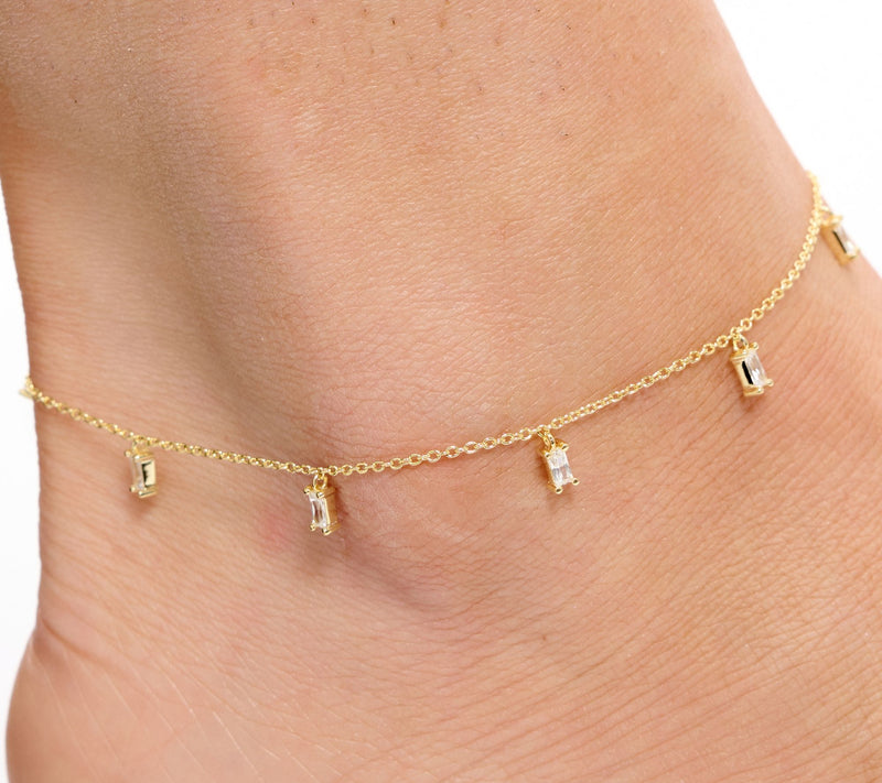 Diamonique Classics Baguette Anklet, Sterling Silver — View 4