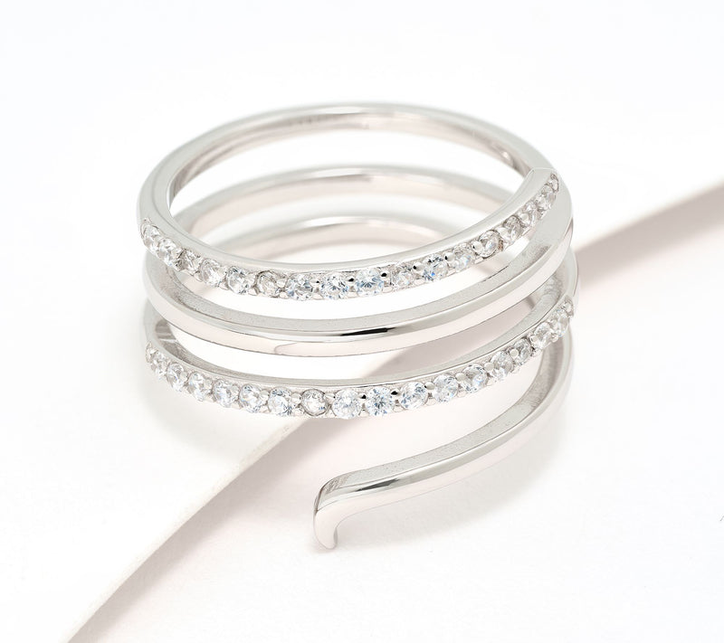 Diamonique 4 Row Band Ring, Sterling Silver — View 6