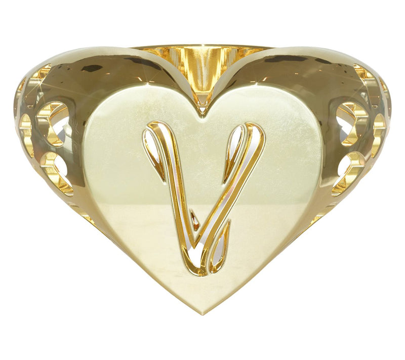 Heights Jewelers 14K Gold Plated Initial HeartSignet Ring — View 2