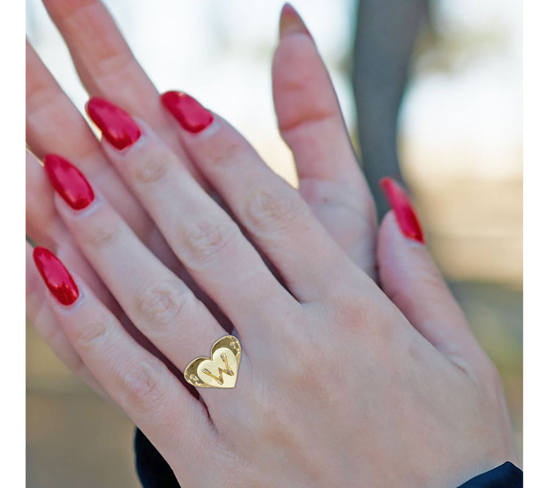 Heights Jewelers 14K Gold Plated Initial HeartSignet Ring — View 3