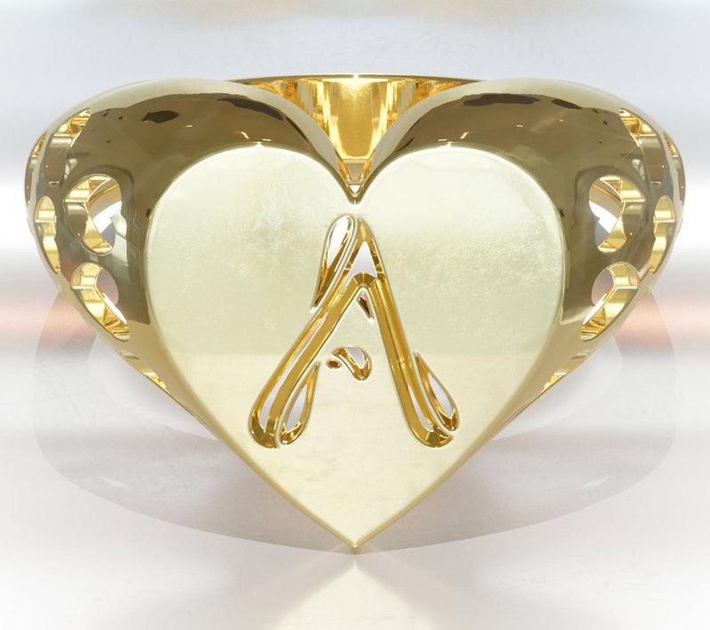 Heights Jewelers 14K Gold Plated Initial HeartSignet Ring — View 30