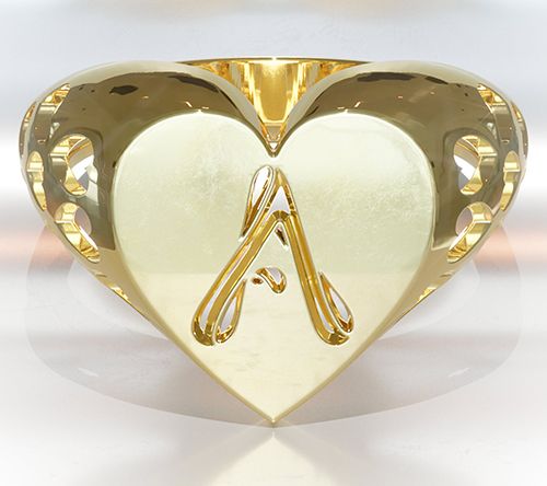 Heights Jewelers 14K Gold Plated Initial HeartSignet Ring — View 4