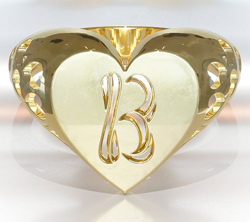 Heights Jewelers 14K Gold Plated Initial HeartSignet Ring — View 5