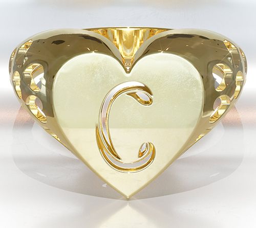 Heights Jewelers 14K Gold Plated Initial HeartSignet Ring — View 6