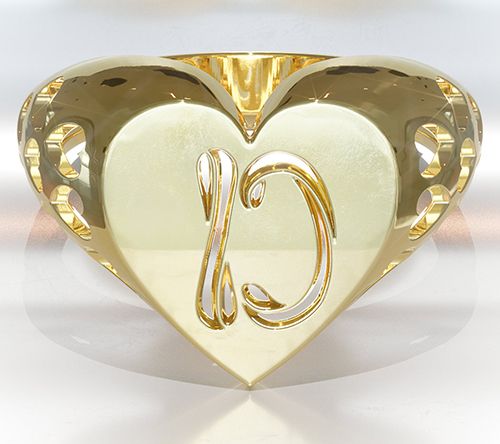 Heights Jewelers 14K Gold Plated Initial HeartSignet Ring — View 7