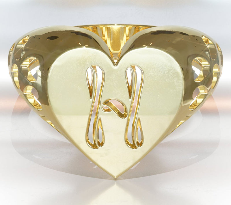Heights Jewelers 14K Gold Plated Initial HeartSignet Ring — View 37