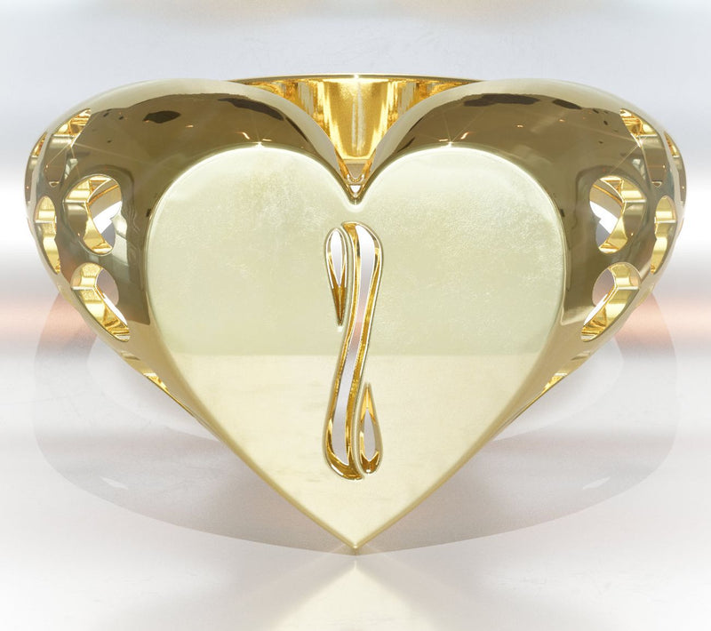 Heights Jewelers 14K Gold Plated Initial HeartSignet Ring — View 38
