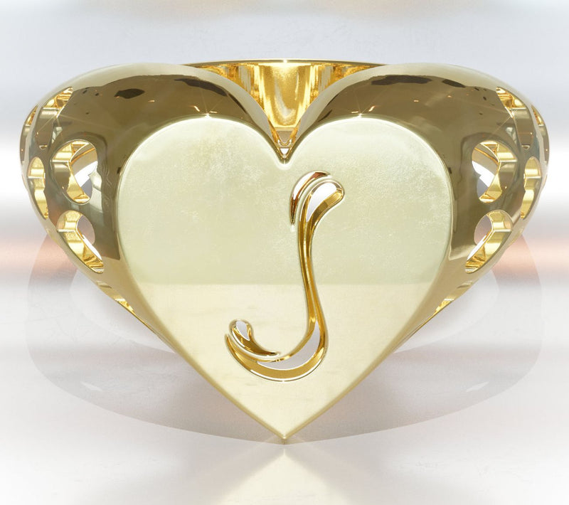 Heights Jewelers 14K Gold Plated Initial HeartSignet Ring — View 39