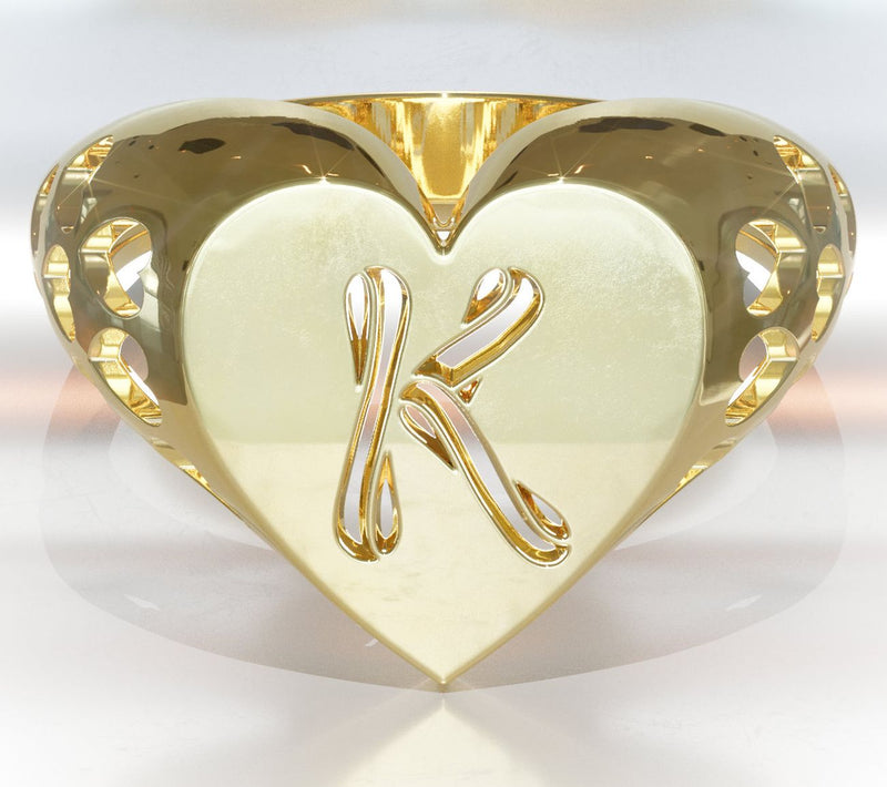 Heights Jewelers 14K Gold Plated Initial HeartSignet Ring — View 40