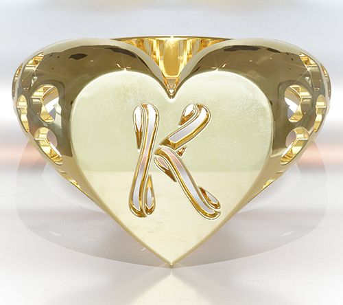 Heights Jewelers 14K Gold Plated Initial HeartSignet Ring — View 14