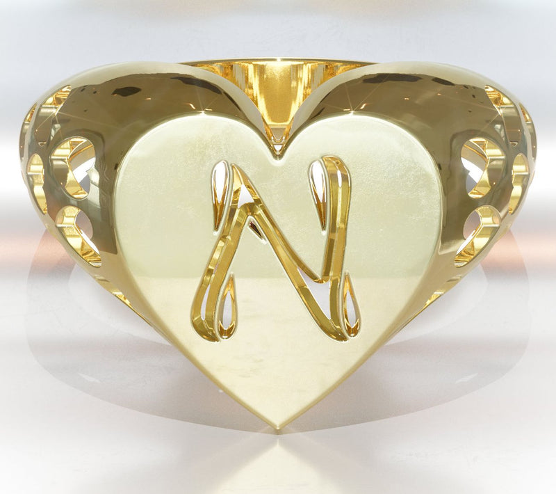 Heights Jewelers 14K Gold Plated Initial HeartSignet Ring — View 43
