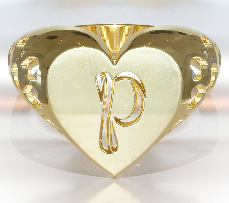 Heights Jewelers 14K Gold Plated Initial HeartSignet Ring — View 45