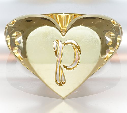 Heights Jewelers 14K Gold Plated Initial HeartSignet Ring — View 19