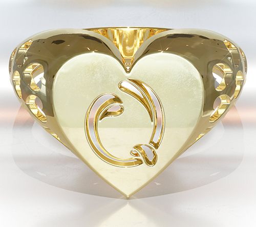 Heights Jewelers 14K Gold Plated Initial HeartSignet Ring — View 20