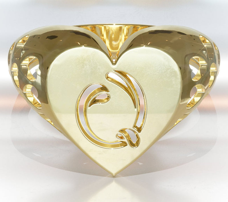 Heights Jewelers 14K Gold Plated Initial HeartSignet Ring — View 46
