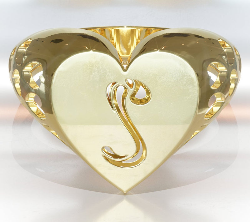 Heights Jewelers 14K Gold Plated Initial HeartSignet Ring — View 48