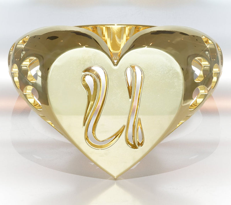 Heights Jewelers 14K Gold Plated Initial HeartSignet Ring — View 50
