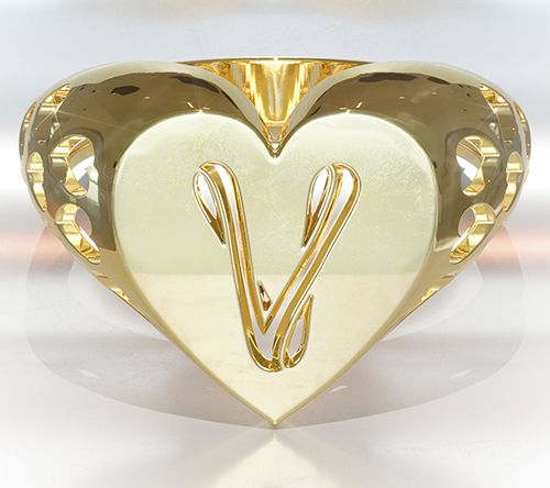 Heights Jewelers 14K Gold Plated Initial HeartSignet Ring — View 25