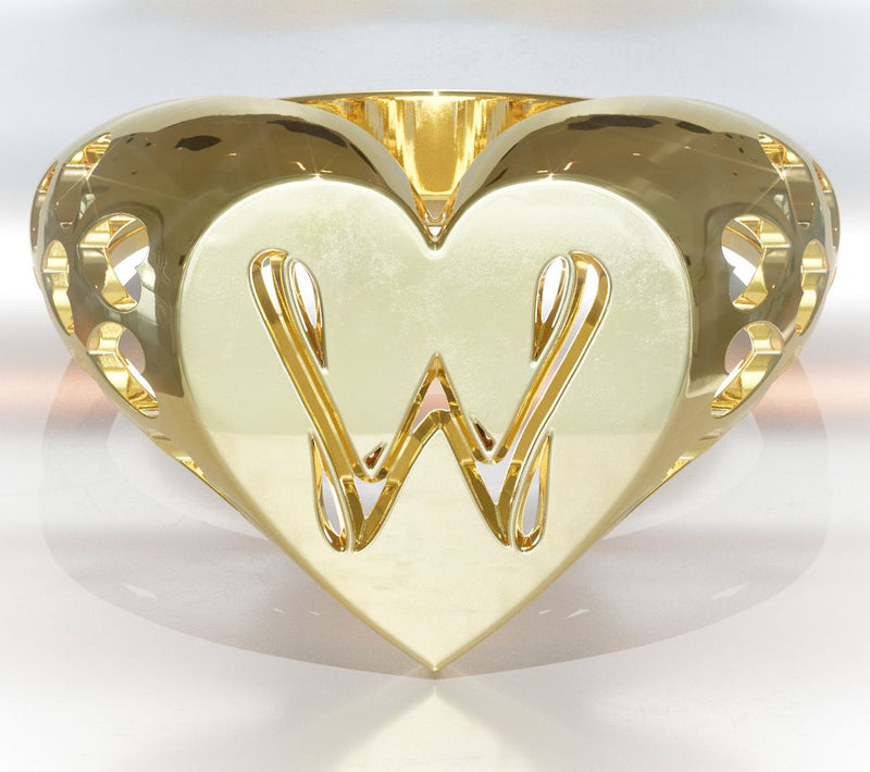 Heights Jewelers 14K Gold Plated Initial HeartSignet Ring — View 52